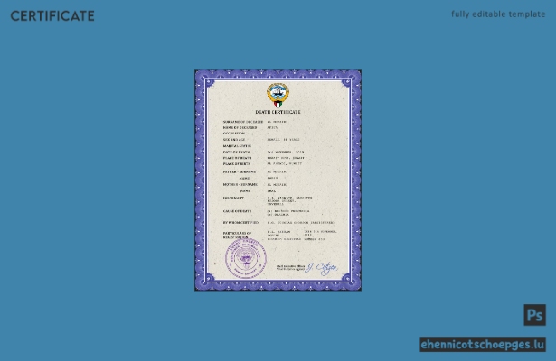 Kuwaitisches Personenstandsregister: Sterbeurkunde (PSD-Beispielvorschau)